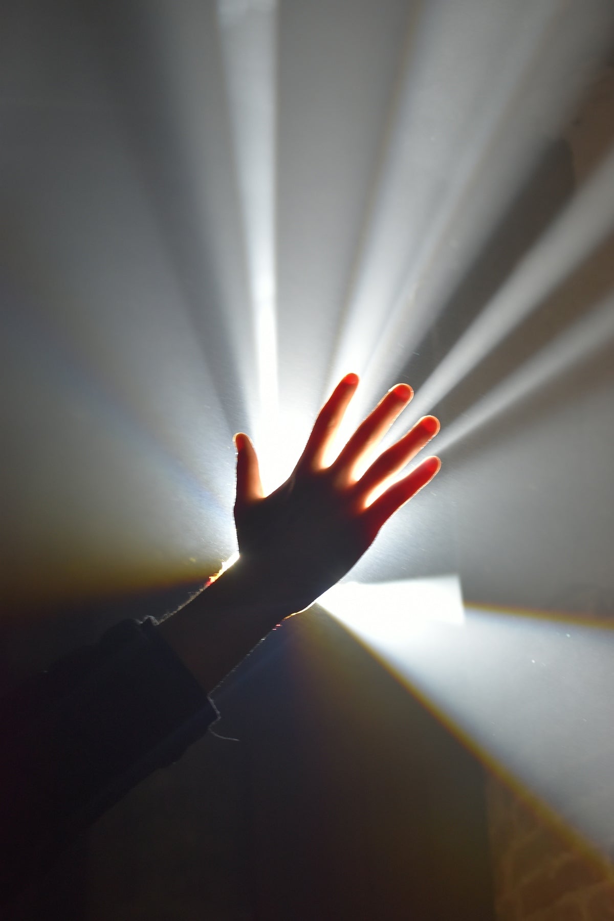 person in black long sleeve shirt raising right hand
