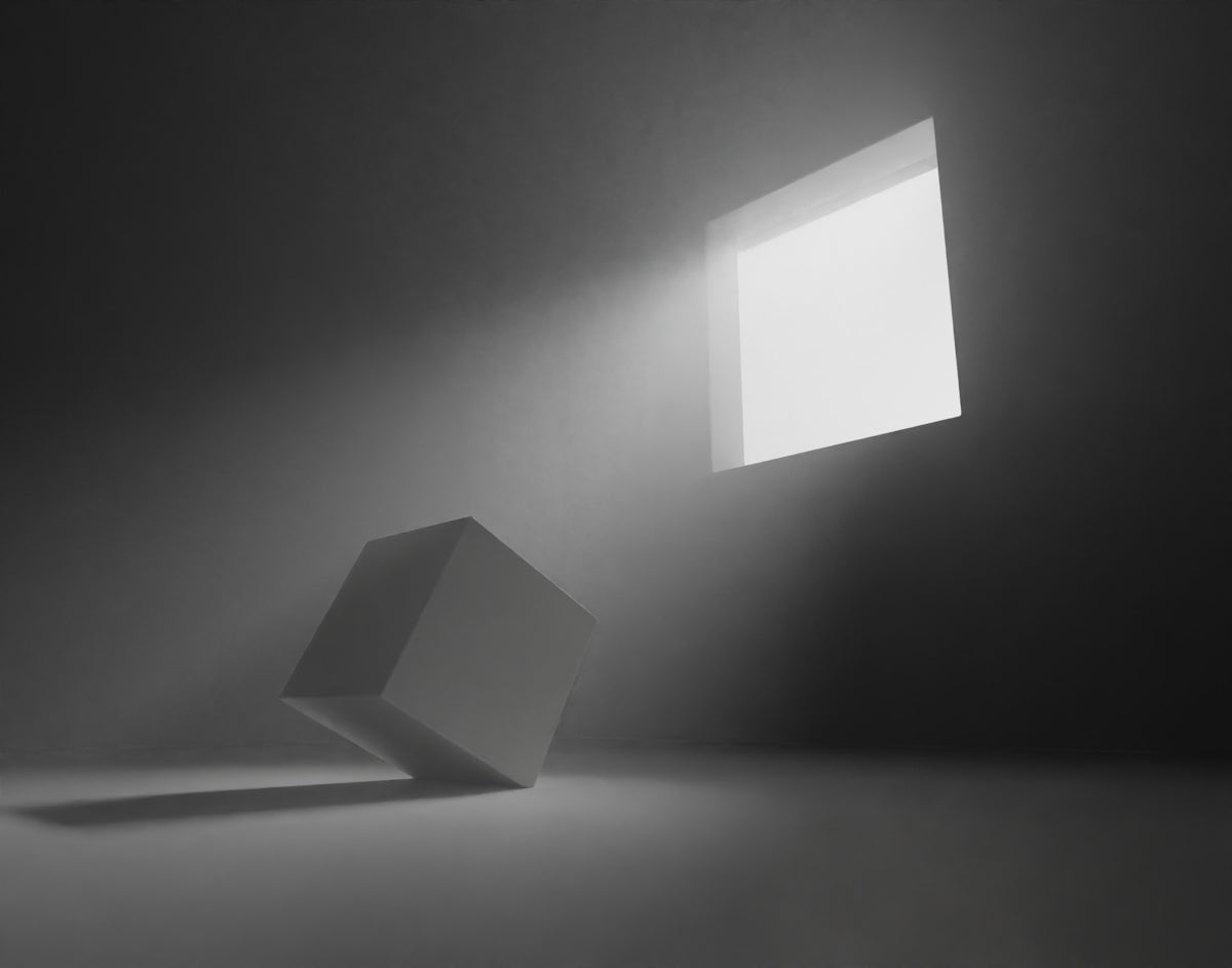 An empty room with a light coming from the ceiling